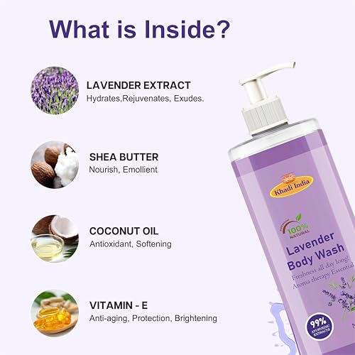 Image of Khadi Herbal Lavender Body Wash - 100% Pure & Natural Shower Gel for All Skin Types - Gently Cleanses, Nourishes & Relaxes Senses with Floral Fragrance - 400ml (Pack of 2)