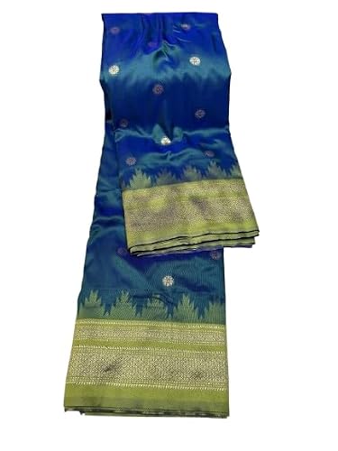 Traditional Erkal Paithani Pure Soft Silk Saree with Contrast Blouse (Peacock Blue)