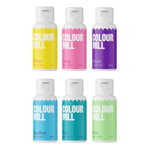 Image of Colour Mill Oil Blend Food Coloring, Pool-Party Pack - 20 Milliliters Each of 6 Colors: Candy, Mint, Purple, Sky Blue, Teal and Yellow