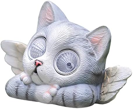 FONDUO Solar Garden Lights Animal Figurine Kitten Ornament LED Cat Solar Resin Statue Waterproof Fairy Garden Cat Lights Outdoor Garden Lawn Ornament Home Decoration (A)