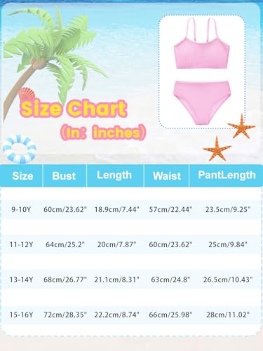 Image of Girl's 2 Piece Swimsuit Solid Spaghetti Strap Bikini Sets Beach Bathing Suit Swimwear for Teen Kids