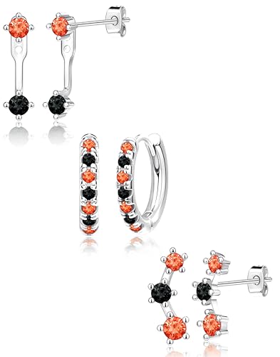 Halloween Accessories Earrings for Women Jewelry Gifts Halloween Custumes Ghost Pumpkin Studs Huggie Hoop Jacket Earrings Silver Orange Black Spooky Cute Fun Holiday Gifts
