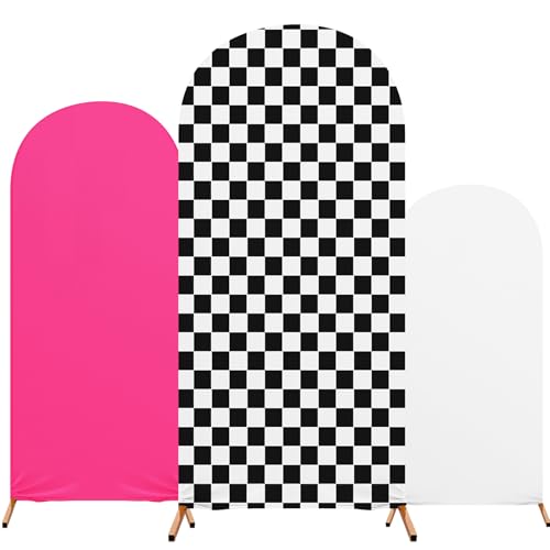 RimCereal One Happy Dude Theme Birthday Decoration, Set of 3 One Happy Dude Theme Arch Cover Stretch Spandex Fitted Wedding Arch Stand Covers, 4ft, 5ft, 6ft(White, Hot Pink, Black-White,Simple Style) by RimCereal - Used condition - US$14.64