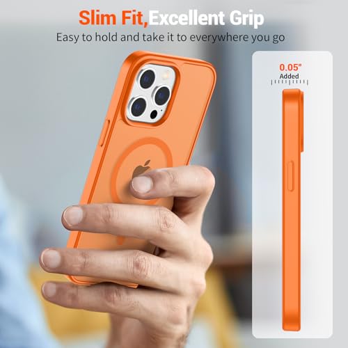 Image of SUPFINE Magnetic for iPhone 12 Pro Max Case with Screen Protector (Compatible with MagSafe) (Military Grade Drop Protection) Translucent Matte Shockproof Phone Cover,Starry Orange