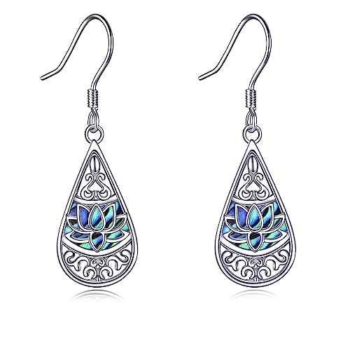CRMAD Hummingbird/Bee/Leaves/Sunflower/Daisy/Dragonfly/Rose/Lotus Flower Sterling Silver Filigree Teardrop Earrings Abalone Shell Jewelry for Women