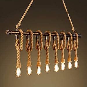 Industriële hennep touw hanglamp 59”W opknoping lamp kroonluchter plafondverlichting armatuur met roestleiding Gebruik…