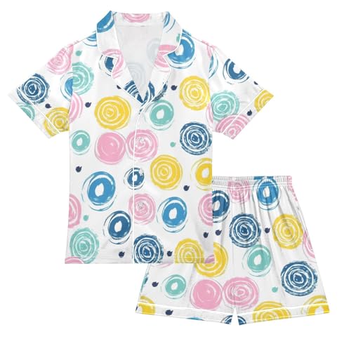 ALAZA Color Circle Pajamas Satin Pajama Set Short Sleeve Button Down Sleepwear