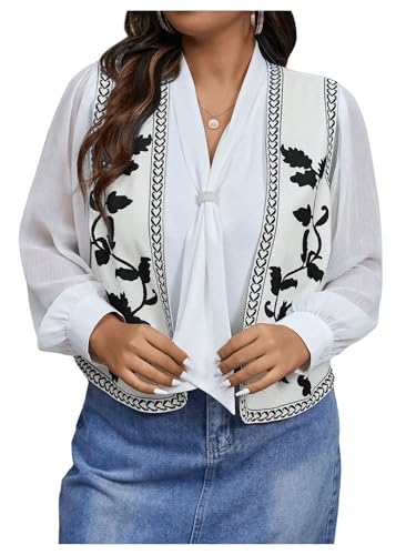 GORGLITTER Women's Plus Floral Cowgirl Vest Open Front Sleeveless Vest