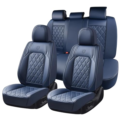 Image of Coverado Car Seat Covers Full Set, Luxury Faux Leather Seat Covers for Cars, Waterproof Car Seat Protector, Blue Car Seat Cover, Universal Automotive Seat Covers Fit for Most Sedan SUV Trucks