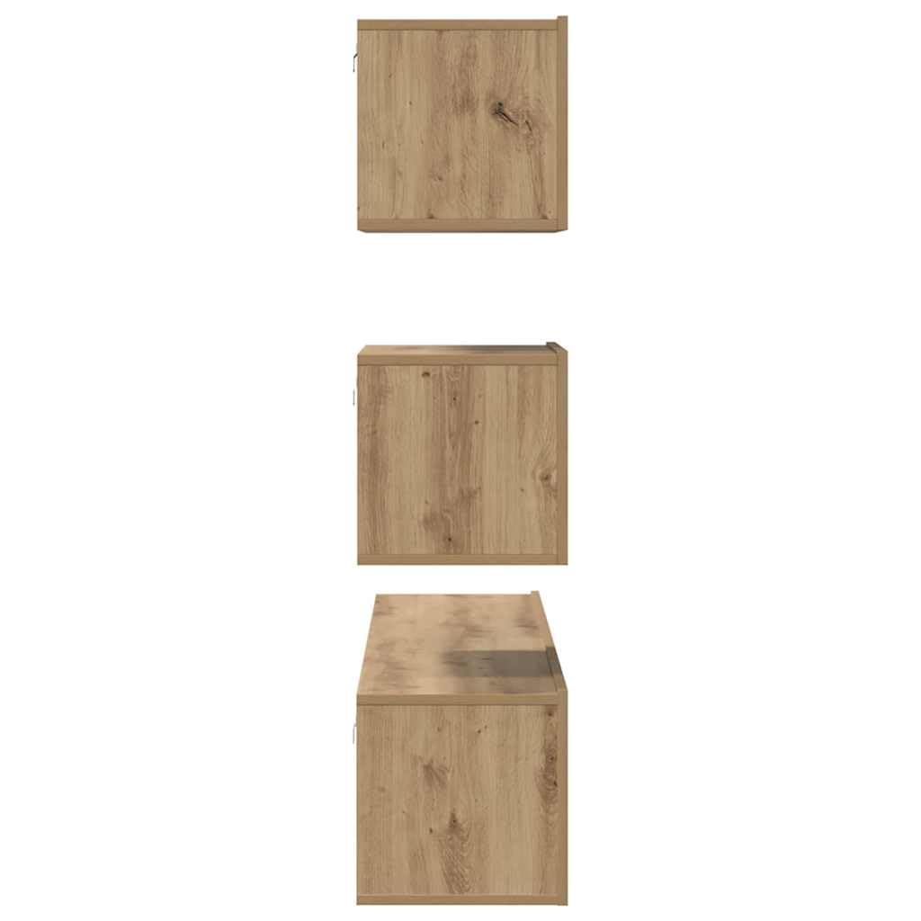 Set 4 Mobili TV Sospesi Rovere Artigianale Legno Ingegnerizzato | Credenza sospesa per soggiorno composta da 4 moduli con ante a cerniera per riordinare dispositivi e accessori.
