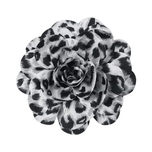 Image of Dainty Fabric Leopard Rose Flower Large Brooch Lapel Pins Handmade Big Flower Brooches Pin Classic for Women Wedding Party Dance Banquet Dress Suit Clothes Accessories Jewelry Gifts 190mm