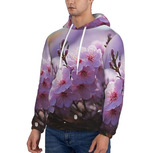 Men's Fleece Pullover Hoodie Long Sleeve Hooded Cherry Blossom Sweatshirt Casual Shirts With Pockets3