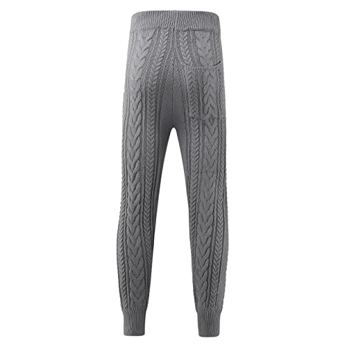 Mens Solid Chunky Cable Knit Warm Pants Drawstring Slim Fit Rib Trousers Elastic Mid Rise Cinch Bottom Jersey Pants3