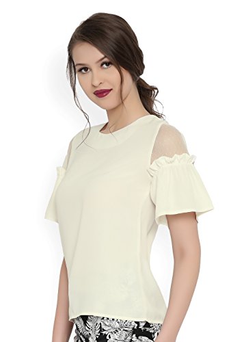 Image of RARE Women Blue Solid Cold Shoulder Top (EP2055)
