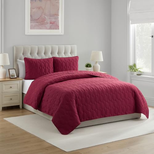 Edredón King de microfibra suave que no se arruga juego de cama rojo lavable 2