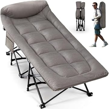 Overmont Lettino da Campeggio Brandina Pieghevole - Letto Portatile XL Caricabile Fino 250 kg - Letto Singolo Antiscivolo con Cuscino Borsa di Stoccaggio Borsa Trasporto per Camper Tende Viaggi Grigio