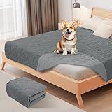 LOOBANI防水シーツ ペット 漏れ防止 防水シーツ シングル ダブル ベッド 犬 猫用 防水カバー ベッド 両面使用 ソファー 防水ベッドカバー 家具全方位保護 噛み耐性 速乾 消臭 防ダニ 制菌 おねしょシーツ 尿失禁 ペット粗末対策 ベビー 高齢者 介護用 大判 ((ダークグレー＆ライトグレー, 157*208cm)