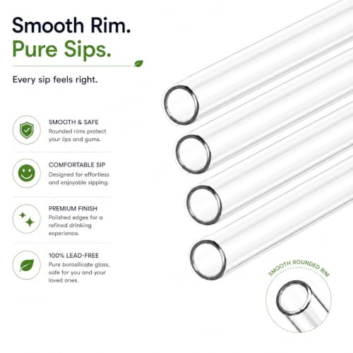 Image of MGLASS - Reusable Glass Straws -Drinking Straw - Tumbler Glass Straw - Perfect Straw for Coffee, Stanley Cup, Tea, Wine, Juice, Water- Aesthetic, Kid Safe & Smooth Rim.