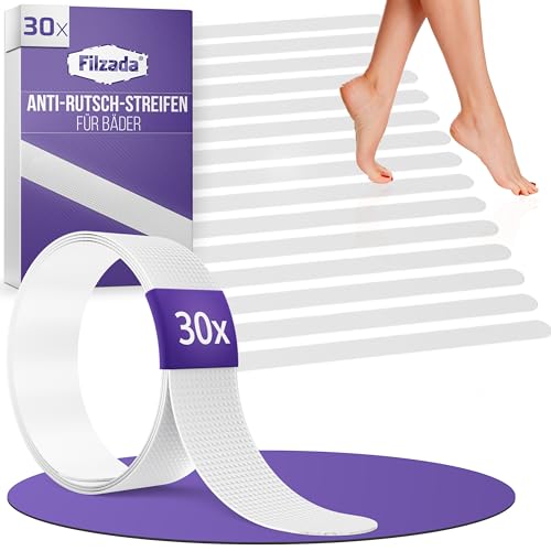 Filzada® 30x Anti Rutsch Badewanne - 45 x 2 cm Transparente Streifen Anti Rutsch Dusche - Selbstklebende Antirutsch Pads Dusche - Antirutsch Dusche Aufkleber - Antirutsch Badewanne