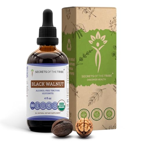Secrets of the Tribe Black Walnut USDA Organic | Alcohol-Free Extract, High-Potency Herbal Drops | Made from 100% Certified Organic Black Walnut (Juglans Nigra) Dried Hull 4 oz