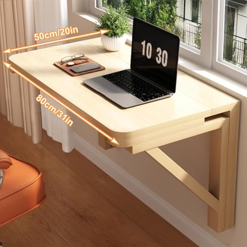 Table pliante murale bois massif 80x50 cm rabattable petit espace