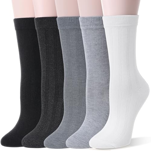 Discover the Best Thin Warm Socks for Ultimate Comfort 11 MOGGEI Thin Merino Wool Boot Socks for Women Warm Winter Cozy Comfy Work Socks 5 Pairs Gifts Stocking Stuffers(Black/Grey/White,M)
