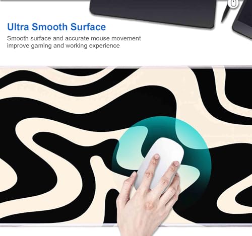 Image of IMAYONDIA Black White Swirl DeskMat, Abstract Ink Liquid Waves Extended Gaming Mouse Pad Large, Retro Abstract Pattern Big Mouse Pad, Long Computer Keyboard Mouse Mat for Home Office Work 31.5x11.8