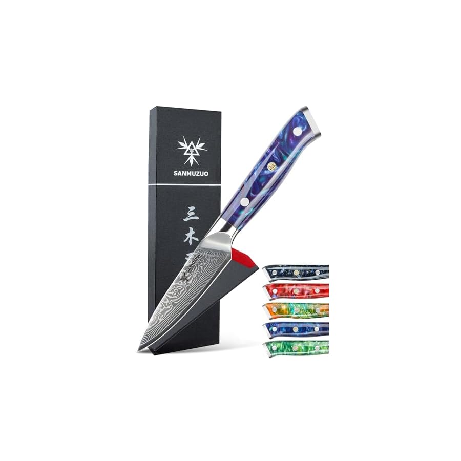 35-Inch-Paring-Knife-Kitchen-Fruit-Peeling-Knife-Damascus-Steel-Resin-Handle-Xuan-SeriesSapphire-Blue 3.5 Inch Paring Knife
