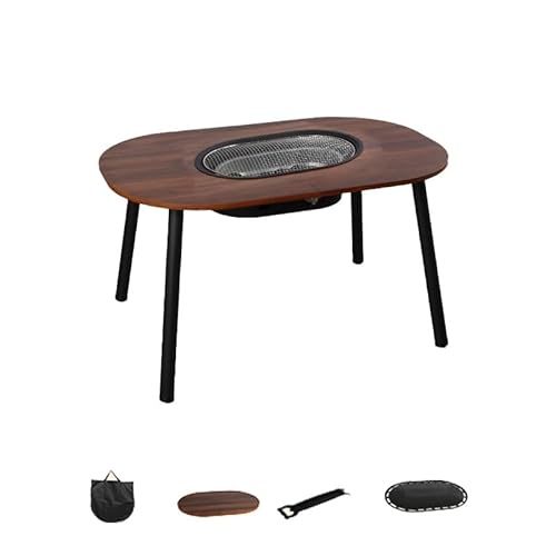 Barbecue À Charbon De Table, Barbecue Au Charbon De Bois Portable avec Bureau Pliable, Pieds Amovibles Et Repose-Pieds Réglables, Idéal pour Les Pique-niques, Le Cuisine dans Le Jardin
