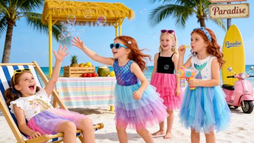 Image of DXTON Toddler Girls Summer Dresses Short Sleeve Tutu Dress for 2-8 Years Girls