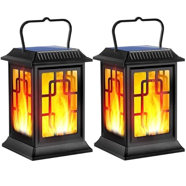 Solar Lanterns Outdoor Waterproof Hanging Solar Lanterns Garden Lights Solar Powered Flame Lights LED Lights for Patio Pathway Deck Yard (2 Pack)