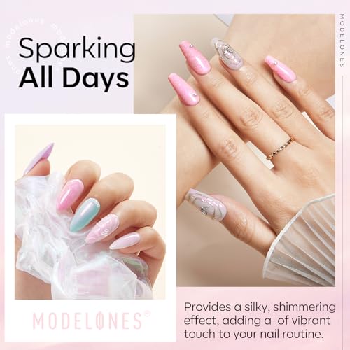 Image of modelones Pearl Gel Nail Polish Top Coat, 2-in-one Clear Pearlescent Glitter Glossy Sparkle Finish Long Lasting Soak Off Mermaid Shimmer Manicure Nail Art Home Salon DIY