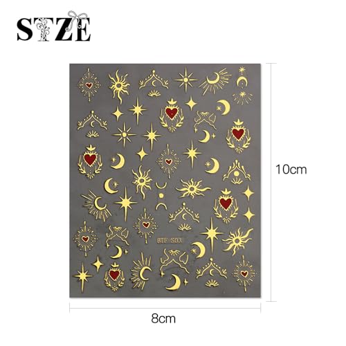 JMEOWIO 9 Sheets Moon Star Nail Art Stickers Decals Self-Adhesive Pegatinas Uñas Sun Nail Supplies Nail Art Design Decoration Accessories - Image 8