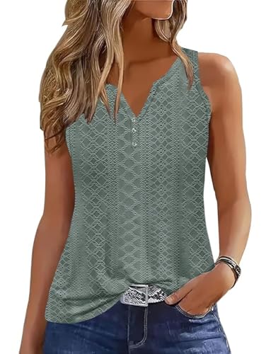 Tank Tops for Women Summer Tops Casual Button Down Shirts Loose Fit V Neck Sleeveless T Shirts