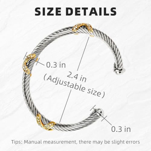 Cuff Bracelets for Women 4.5mm Thin Twisted Cable Wire Bangle - Adjustable Stainless Steel Bangle Bracelet Designer Inspired Jewelry4