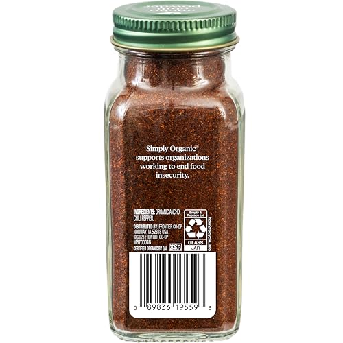 Image of Simply Organic Ancho Chili Powder, 2.85 Ounce Jar, Certified Organic Poblano Peppers, Mexican, Southwest, Popcorn & Chocolate