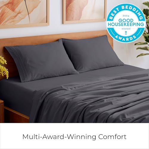 Image of Mellanni Split King Sheets Set - 5 PC Iconic Collection Bedding | Hotel Luxury, Extra Soft, Cooling Bed Sheets - Wrinkle, Fade, Stain Resistant (Split King, Charcoal)