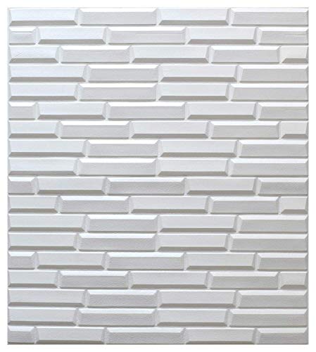 Image of 3D Oblique Pattern Wall Sticker - White PE Foam Self-Adhesive Waterproof Panel for Bedroom, Living Room & Office | Washable DIY Wallpaper (70 x 70 cm)