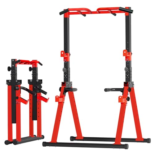 Image of Foldable Power Tower Pull Up Bar Station, Multi-function Stable Pull Up Dip Station for Home Gym Strength Training Equipment