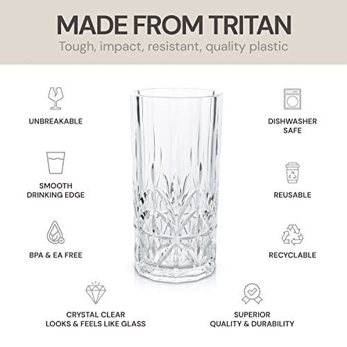 BELLAFORTE-Shatterproof-Tritan-Plastic-Tall-Tumbler-Set-of-4-18oz-Myrtle-Beach-Drinking-Glasses-Unbreakable-Drinking-Glasses-for-Parties-BPA-Free-Clear