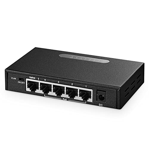 Image of Binardat 5 Port Gigabit POE Switch, 4 Ports 1000Mbps IEEE802.3af /at, 1 Uplink, 65W Power Supply, Mini Metal Case Unmanaged Plug and Play