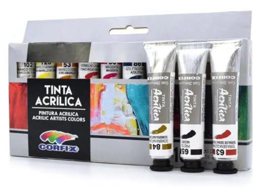 Tinta Acrílica, Corfix, 10 Cores, Bisnaga, 20 ml