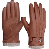 BISON DENIM Sheepskin Leather Winter Warm Touchscreen Gloves with Cashmere Lining, Driving Motorcycle Gloves, Tan, S