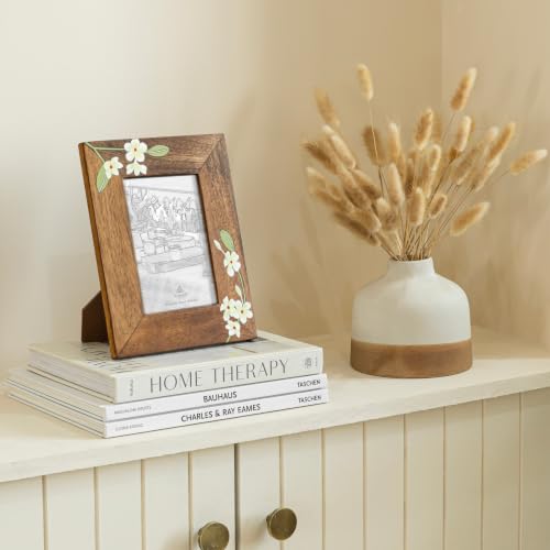 Image of Aurum Crafts Bella Handpainted Wooden Photo Frame 4x6 Inch | Handcrafted Mango Wood Picture Frame with Floral Design | Tabletop & Wall Mount Frame for Home Decor