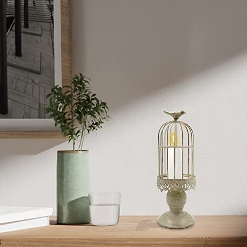 Retro Shabby Candle Holder, Bird Cage Decor ,Decorative Birdcage Candle Holder Vintage Metal Candlestick For Wedding ,Party Vintage Gothic Decor,Victoriana Decor ,Home Decor White 11.8 Inch #TOP2