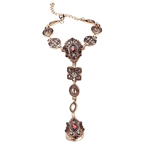 Boho Ring Bracelet Hand Chain for Women Girls Rhinestone Finger Ring Link Bracelets Golden Vintage Hand Harness Bracelet Fashion Trendy jewelry Wedding Birthday Party Accessories BFF Gift