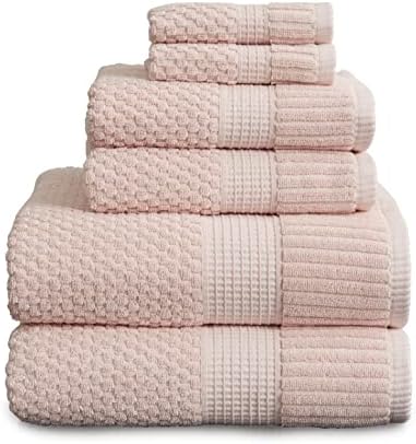 NY Loft 100% Cotton Towel Set 6 Piece| Super Soft & Absorbent Quick-Dry 2 Bath Towels 2 Hand Towels and 2 Washcloths |Textured and Durable Cotton | Trinity Collection (6 Piece Set, Light Pink)