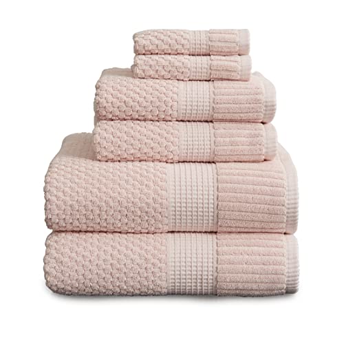 Ny Loft 100% Cotton Towel Set 6 Piece| Super Soft & Absorbent Quick-Dry 2 Bath Towels 2 Hand Towels And 2 Washcloths |Textured And Durable Cotton | Trinity Collection (6 Piece Set, Light Pink) #TOP12
