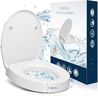 WC Sitzerhöhung 7.5cm inkl. Absenkautomatik für bequemes Sitzen&Aufstehen | Erhöhter Toilettensitz aus Duroplast bis 250 kg belastbar | Toilettensitzerhöhung-Raised Toilet Seat,Befestigung von Unten