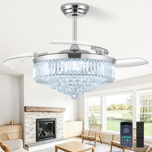 Image of 48'' Crystal Fandelier Ceiling Fan with Light, Chrome